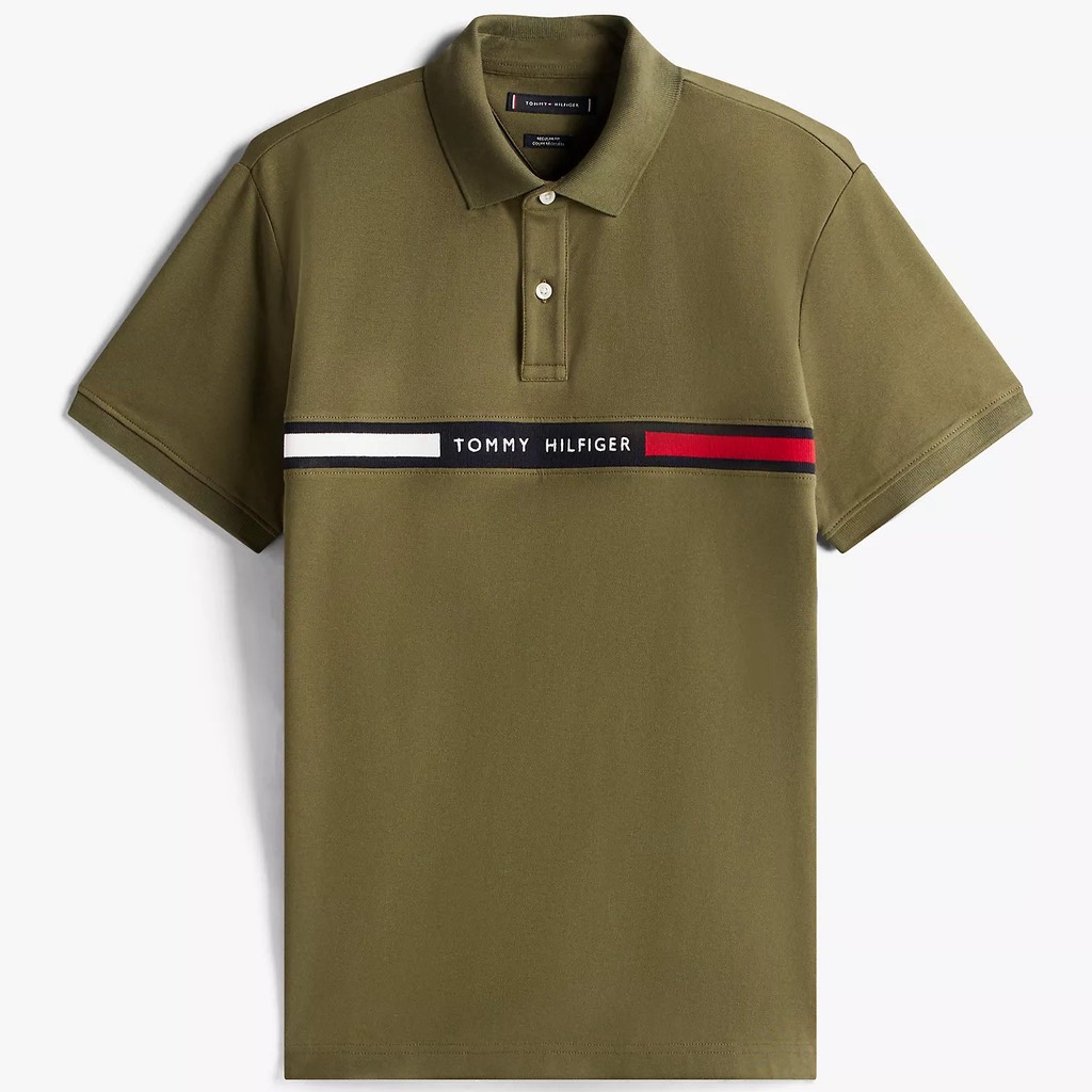 Áo Polo Tommy Hilfiger Regular Fit Embroidered Stripe Logo Army Green XM04382 253