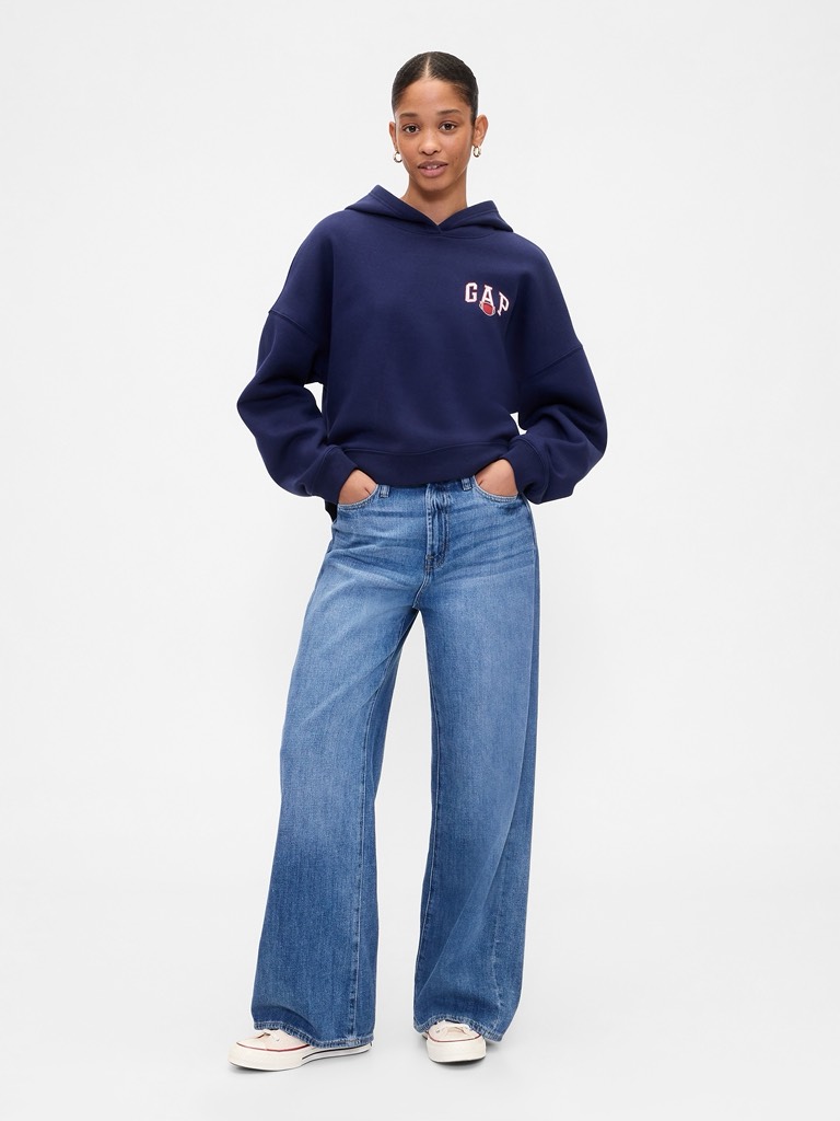 Áo GAP Relaxed Cropped Wedge Graphic Hoodie Navy 831837 00 1