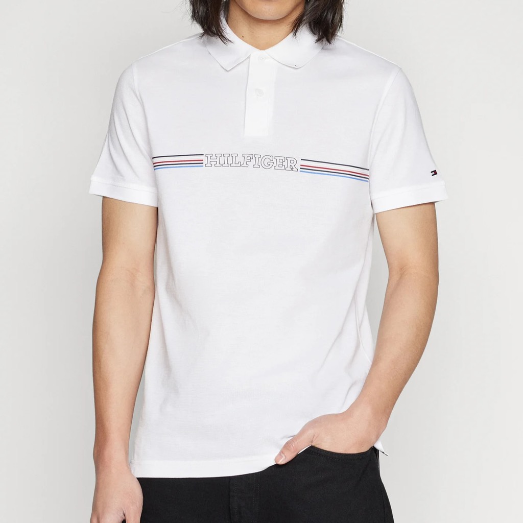 Áo Polo Tommy Hilfiger Regular Fit Monotype Chest Stripe White MW34769 100