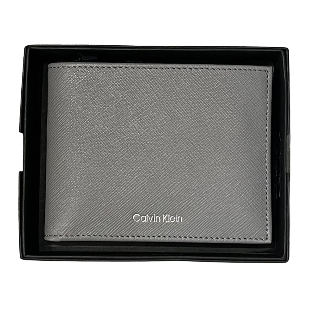 Ví Calvin Klein Saffiano Leather Card Case Bifold Wallet Grey 4D1013G 020