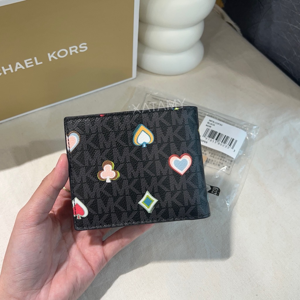 Ví Michael Kors Cooper Printed Signature Logo Billfold Wallet Black Gift Box 36F5LCOF3U