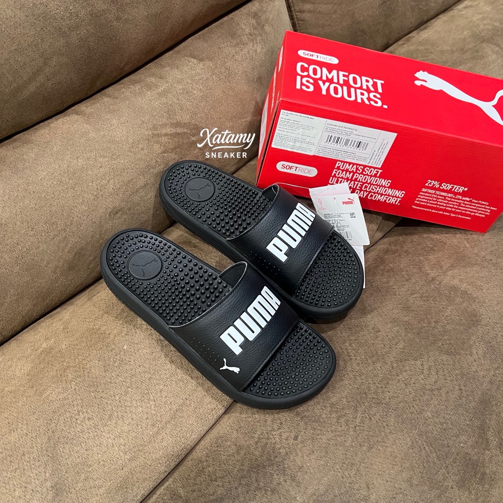 Dép Puma Softride Slide Massage Black White 383062 01