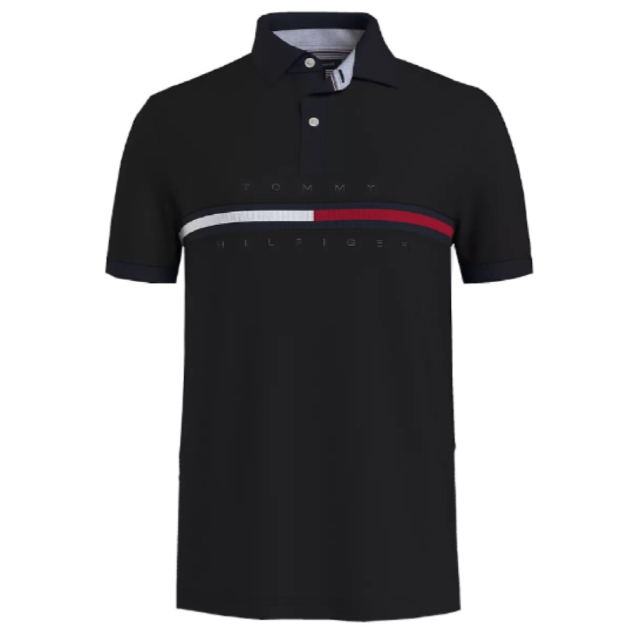 Áo Polo Tommy Hilfiger Regular Fit Embroidered Stripe Logo Black 78JB117 001