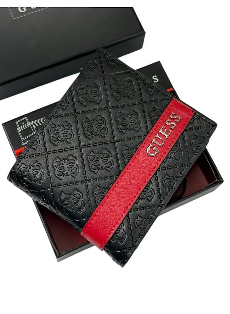 Ví GUESS Men's Leather Bifold With Fashion Details Black Red 31GU13X008 016