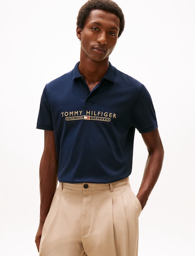 Áo Polo Tommy Hilfiger Regular Fit Embroidered Logo Interlock Navy MW41615 400
