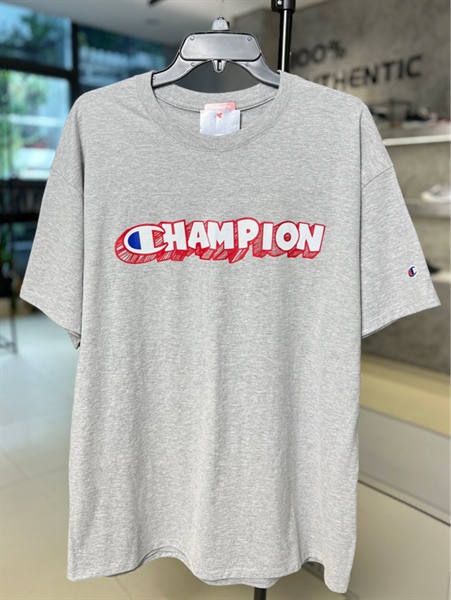 Áo Champion Grey Logo in viền đỏ