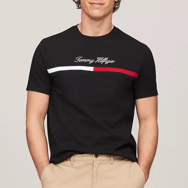 Áo Tommy Hilfiger Script Flag Logo Thêu Black 78JA946 001