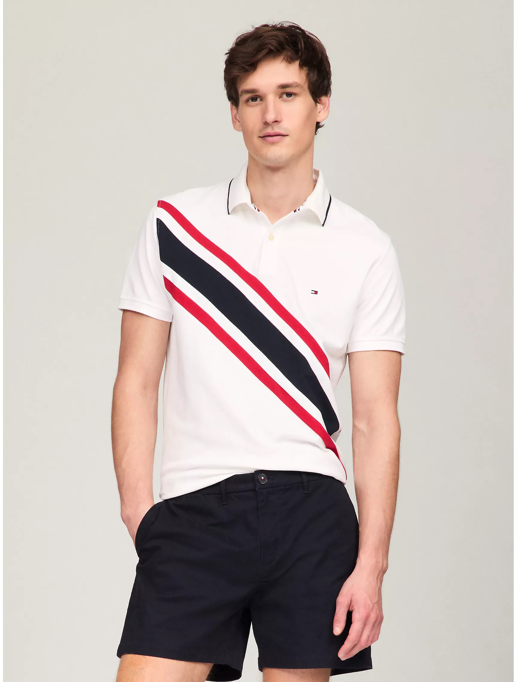 Áo Polo Tommy Hilfiger Regular Fit Banner Stripe White 78JA988 100