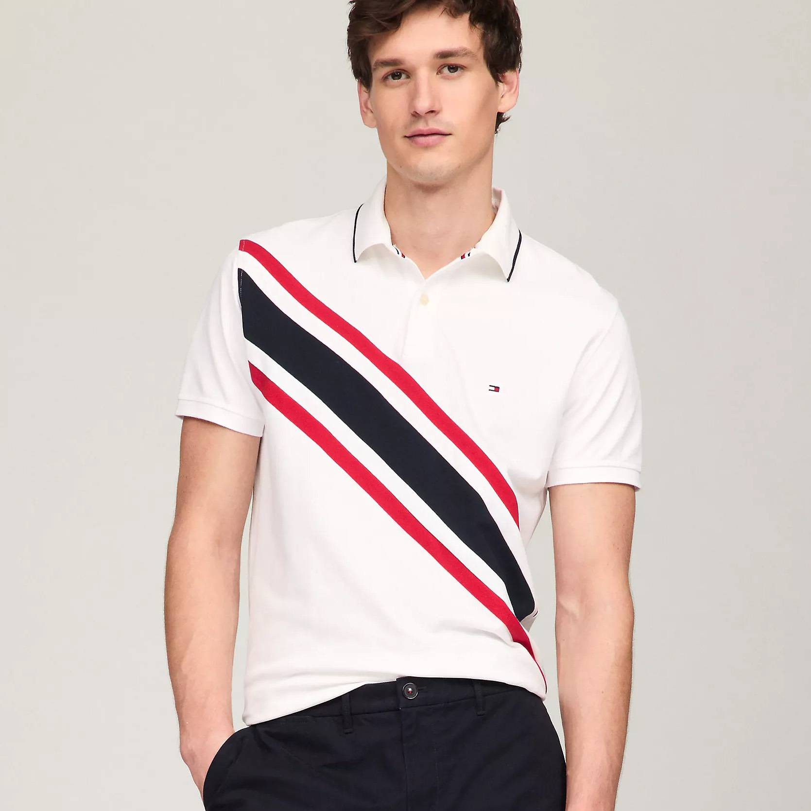 Áo Polo Tommy Hilfiger Regular Fit Banner Stripe White 78JA988 100