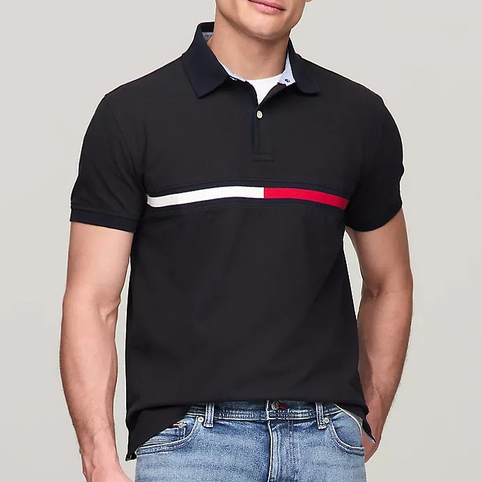 Áo Polo Tommy Hilfiger Regular Fit Embroidered Stripe Logo Black 78JB117 001
