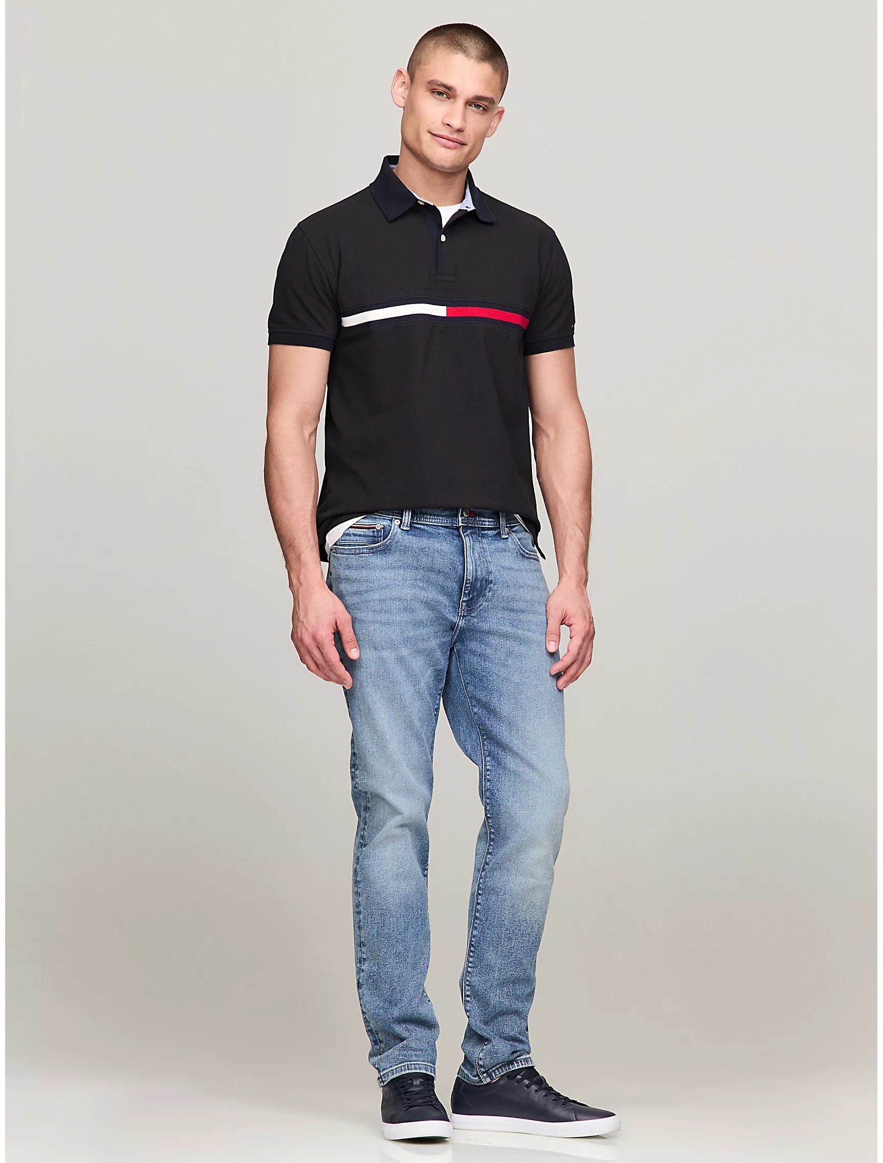 Áo Polo Tommy Hilfiger Regular Fit Embroidered Stripe Logo Black 78JB117 001