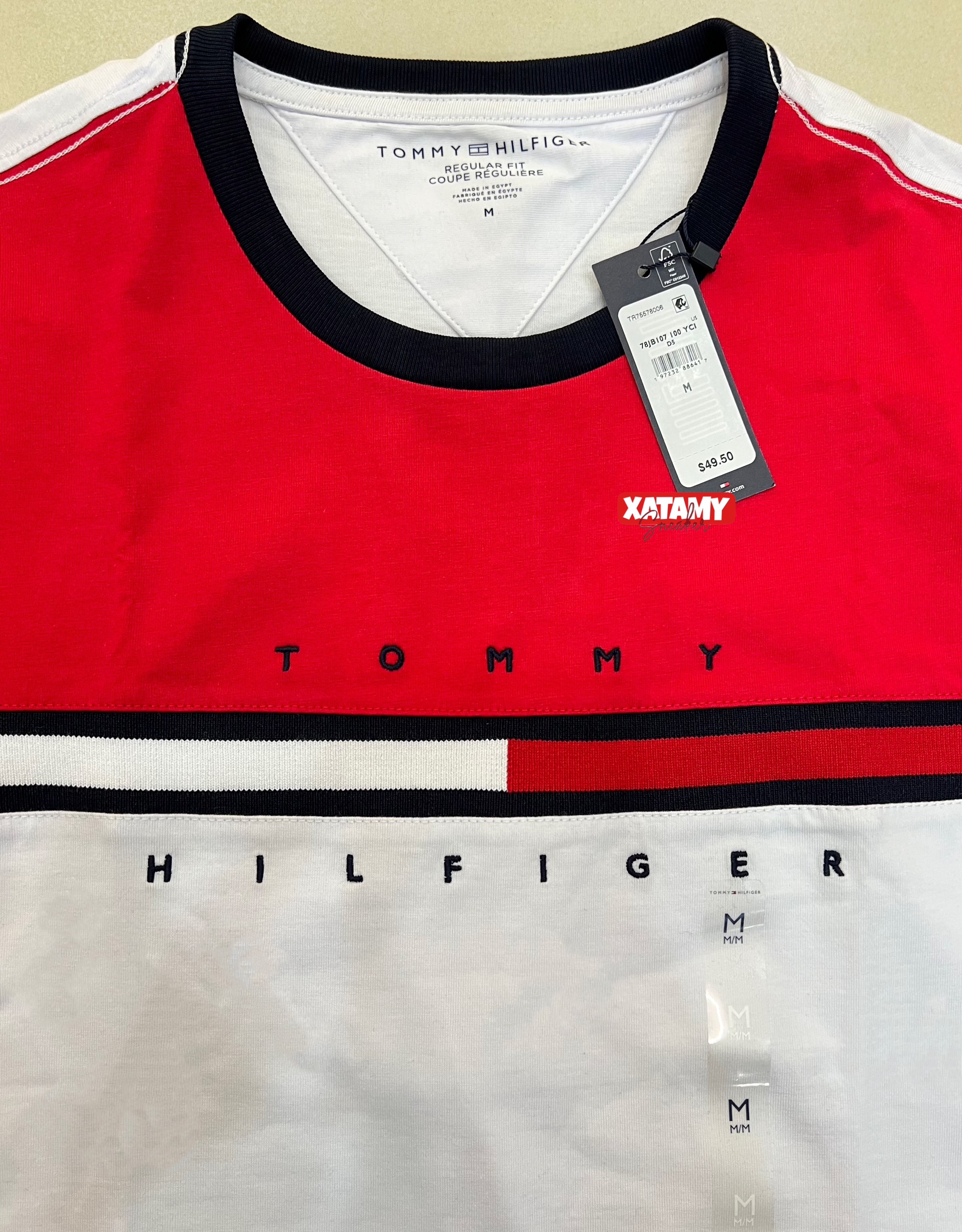 Áo Tommy Hilfiger Colorblock Flag Stripe Logo White Multi 78JB107 100