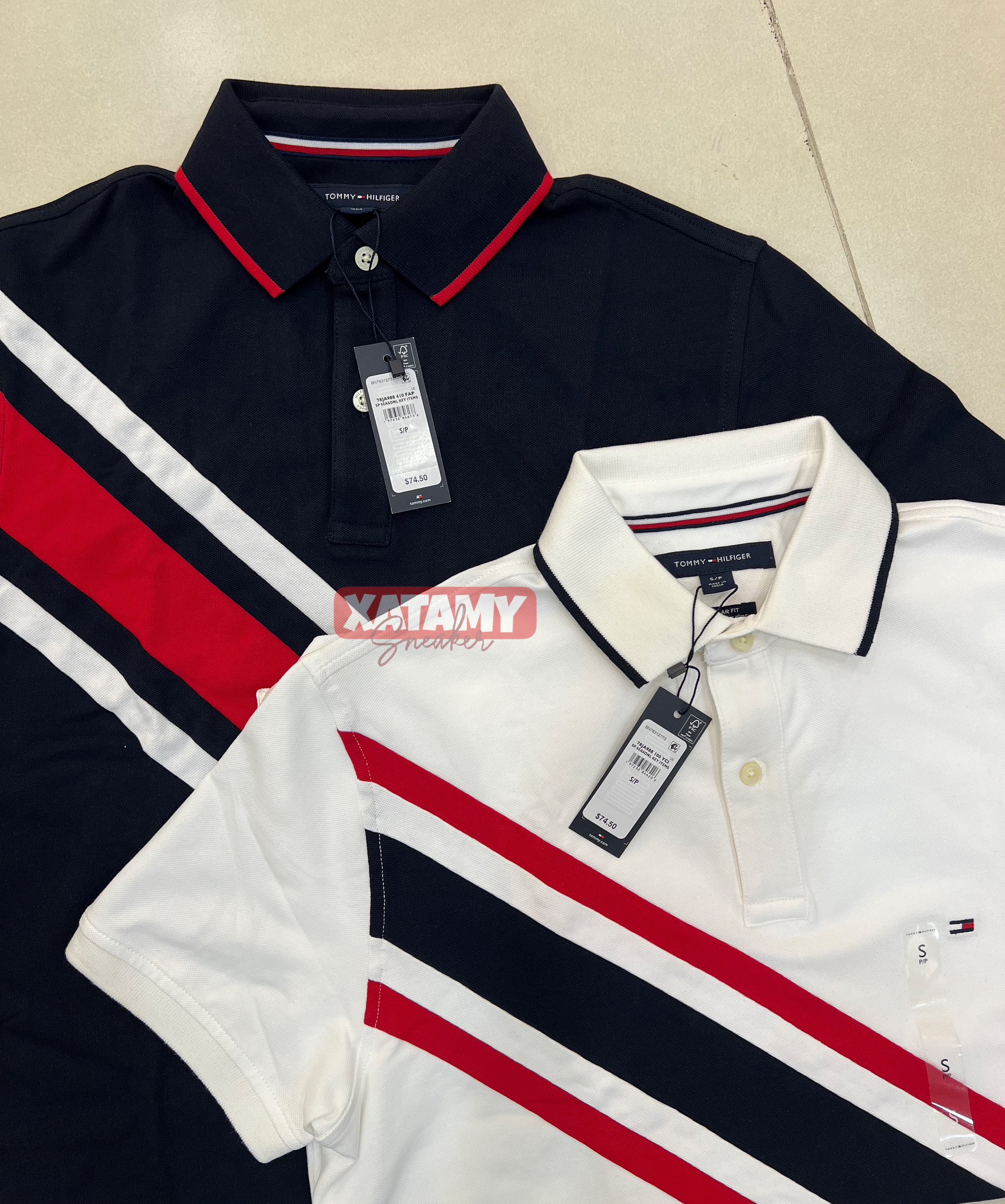 Áo Polo Tommy Hilfiger Regular Fit Banner Stripe White 78JA988 100