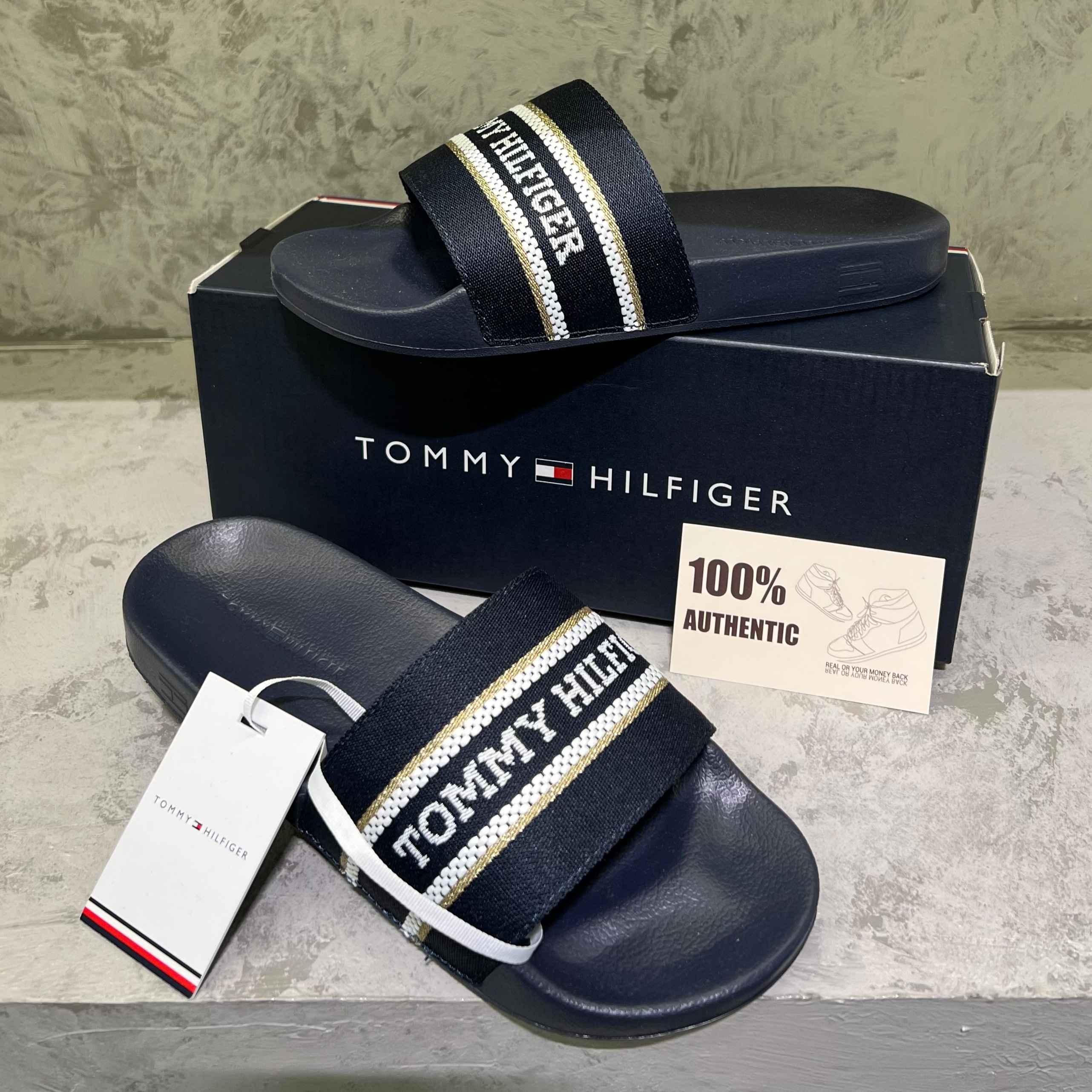 Dép Tommy Hilfiger Jacquard Pool Slide Space Blue FW07845 400