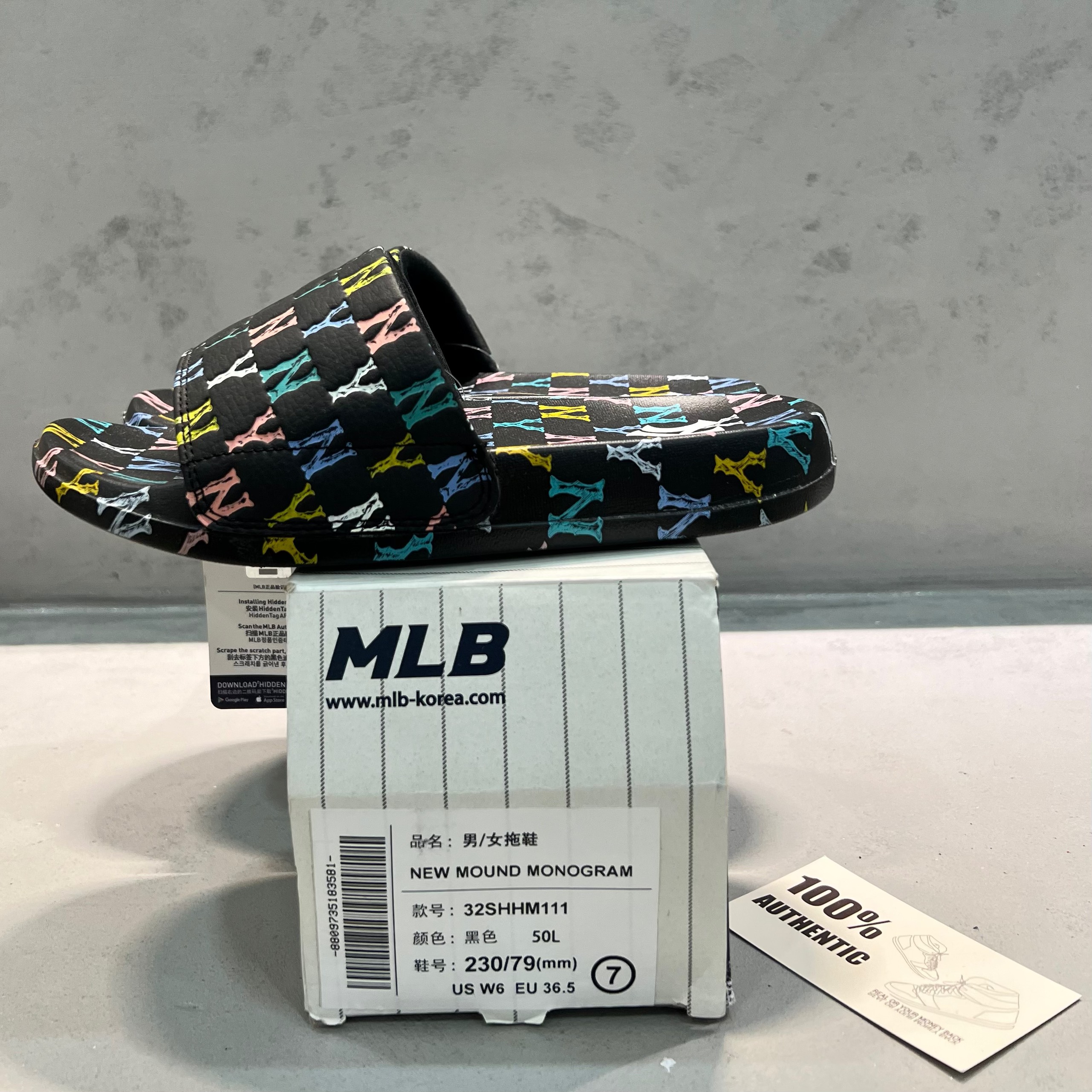 Dép MLB New Mound Monogram NY Black 32SHHM111 50L
