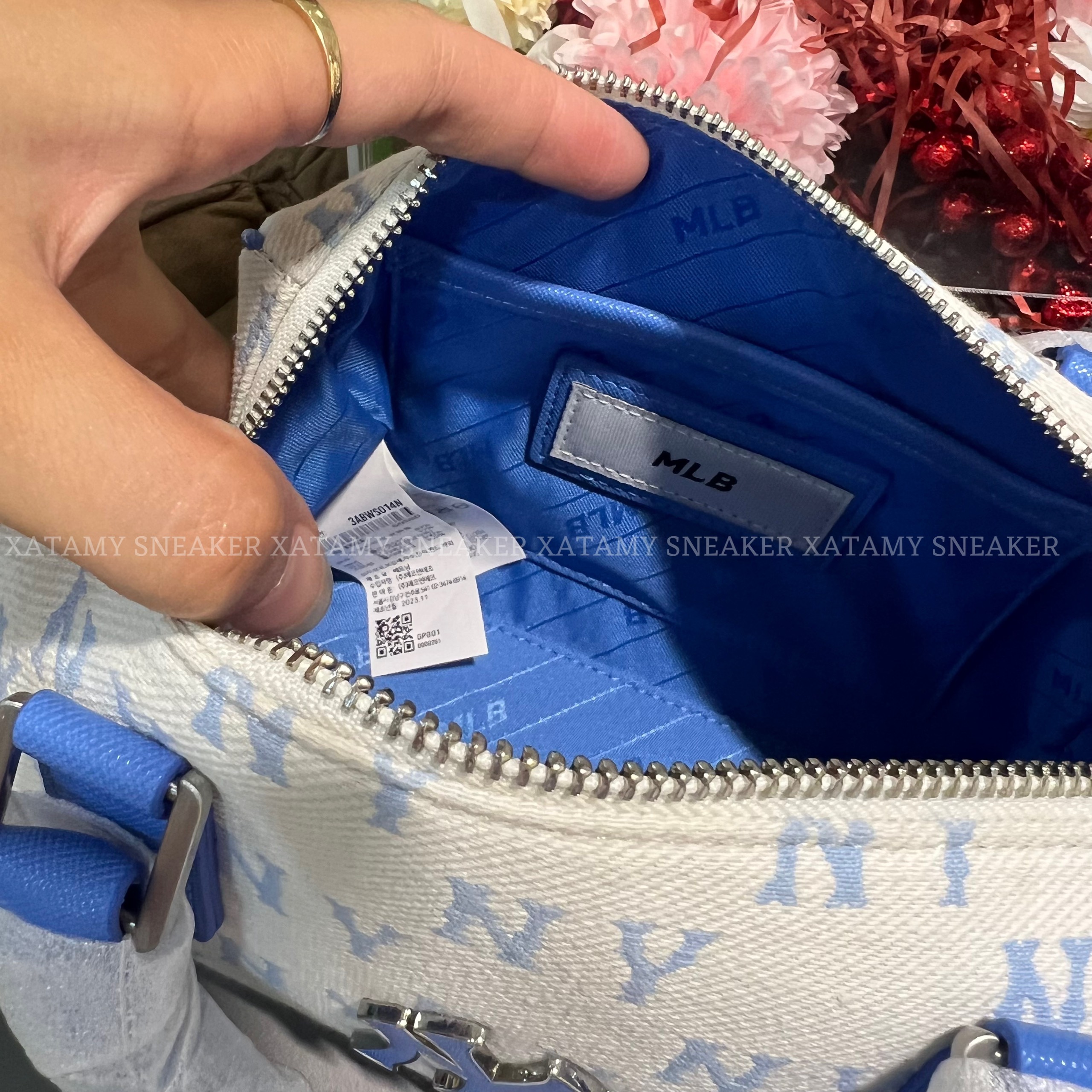 Túi MLB Classic Monogram Jacquard Small Boston Bag NY Sky Blue 3ABWS014N 50SBD