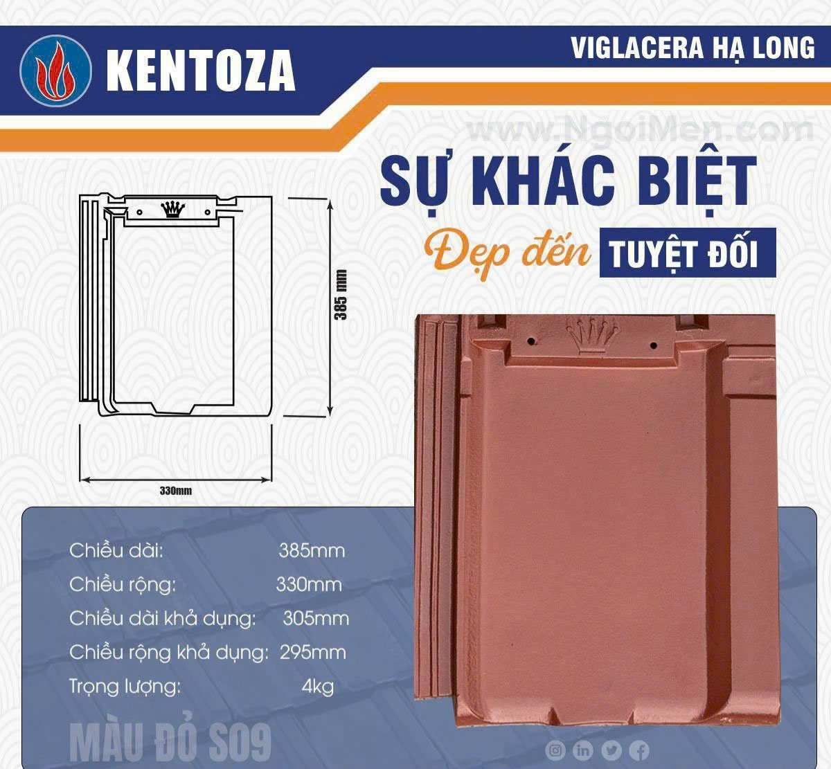 Ngói phẳng Viglacera Kentoza – S99 tráng men