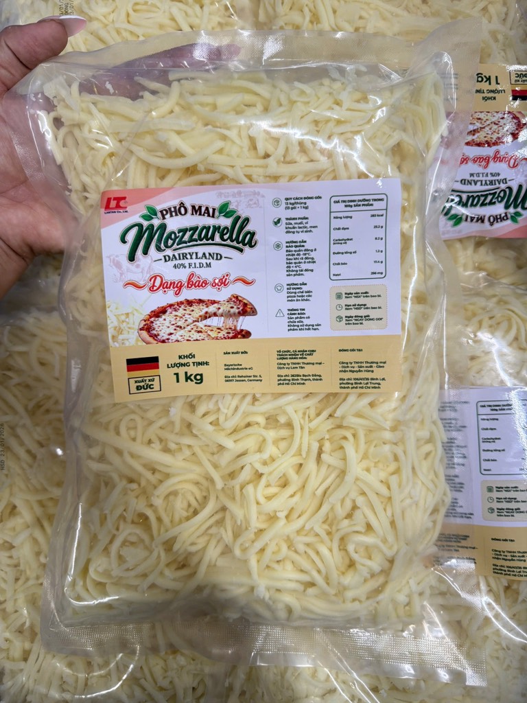 Phô mai sợi Mozzarella Dairyland Hang của Đức túi 1kg