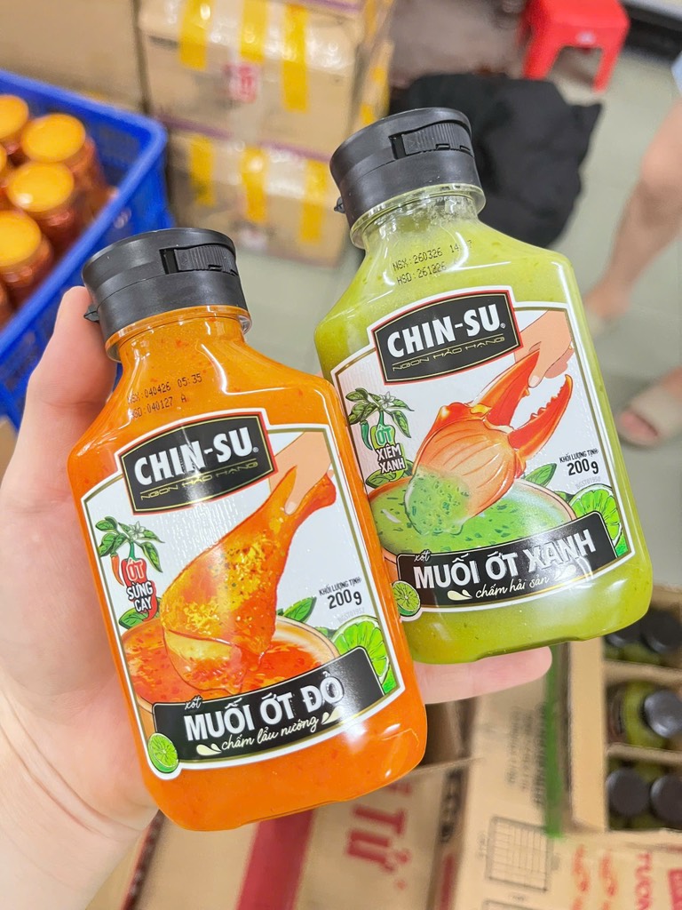 CHINSU -MUỐI ỚT ĐỎ + MUỐI ỚT XANH CHAI 200g