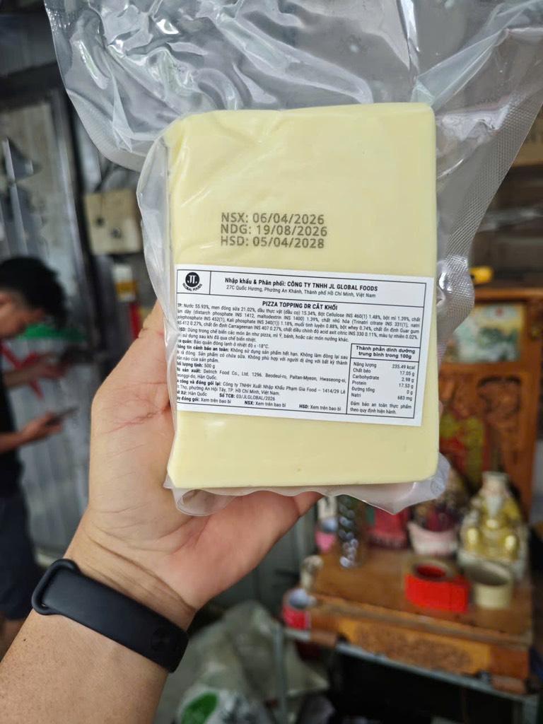 Pho mai cắt khối 500g pizza Topping