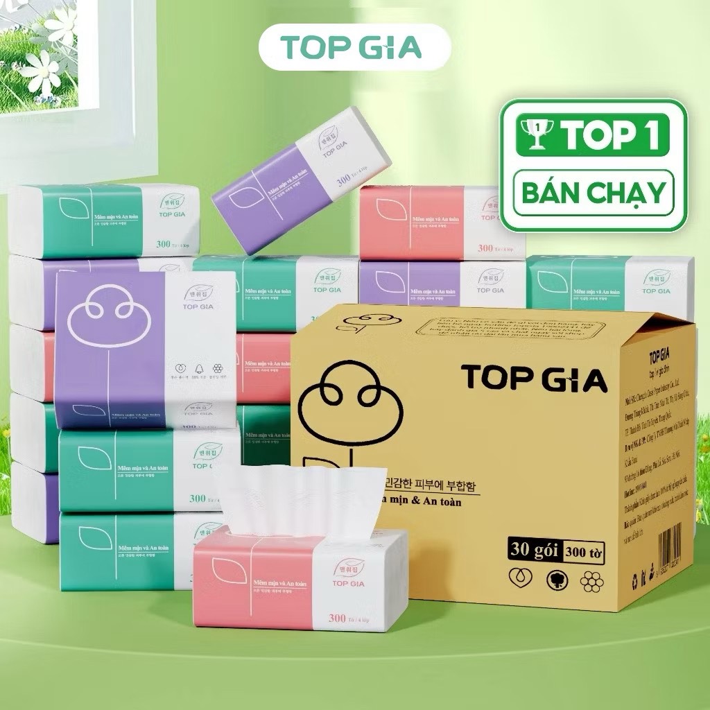 Thùng 30 Gói Khăn Giấy Rút Cao Cấp Gói 300 Tờ