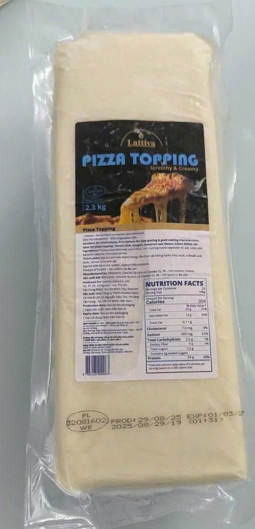 Phô mai khối Lattiva Pizza Topping Balan khối 2,3kg