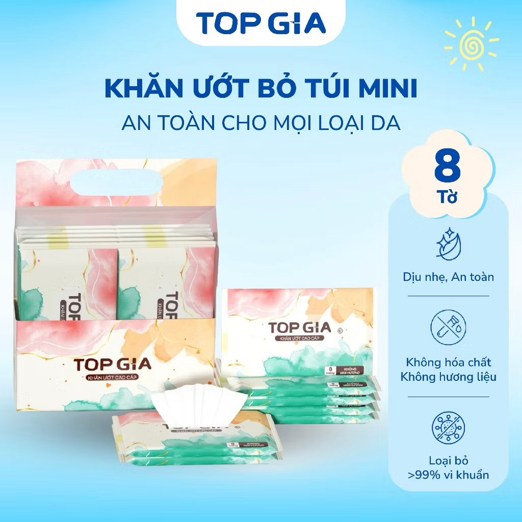 Khăn Ướt Bỏ Túi Mini Thương Hiệu Top Gia Bịch 10 Gói,