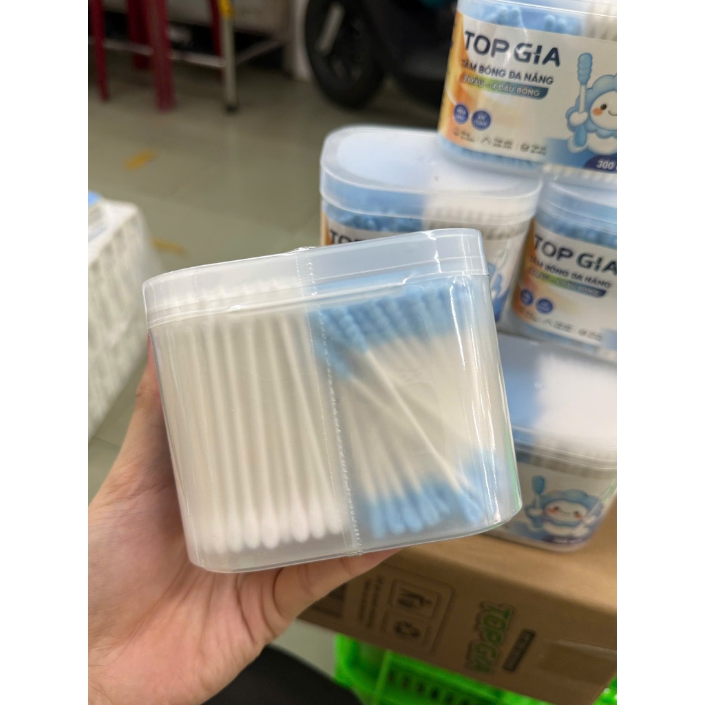 Combo 4 hộp bông ngoáy tai Topgia đa năng đầu bông mềm mịn tiện lợi moi hop 300 que