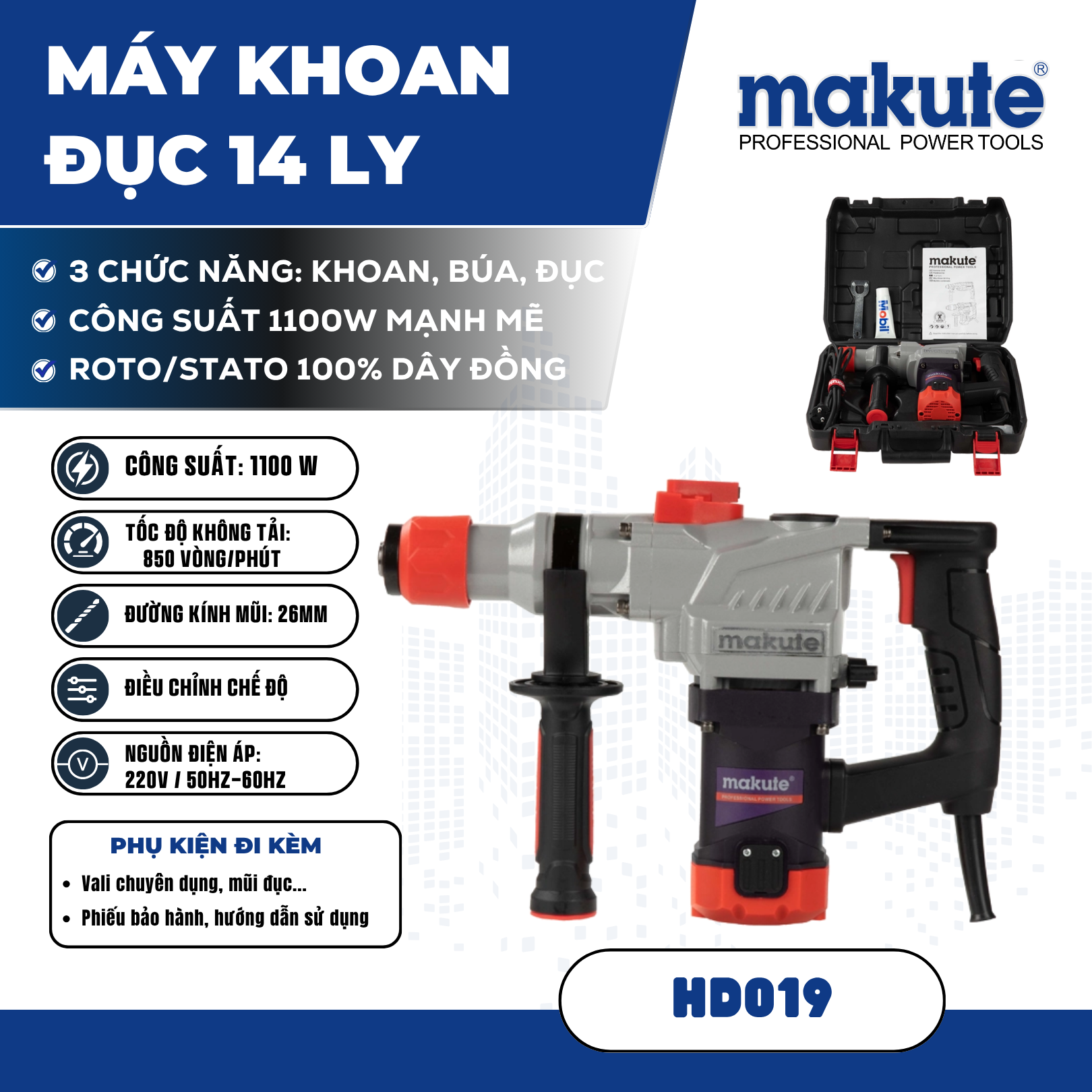 MÁY KHOAN ĐỤC MAKUTE - HD019