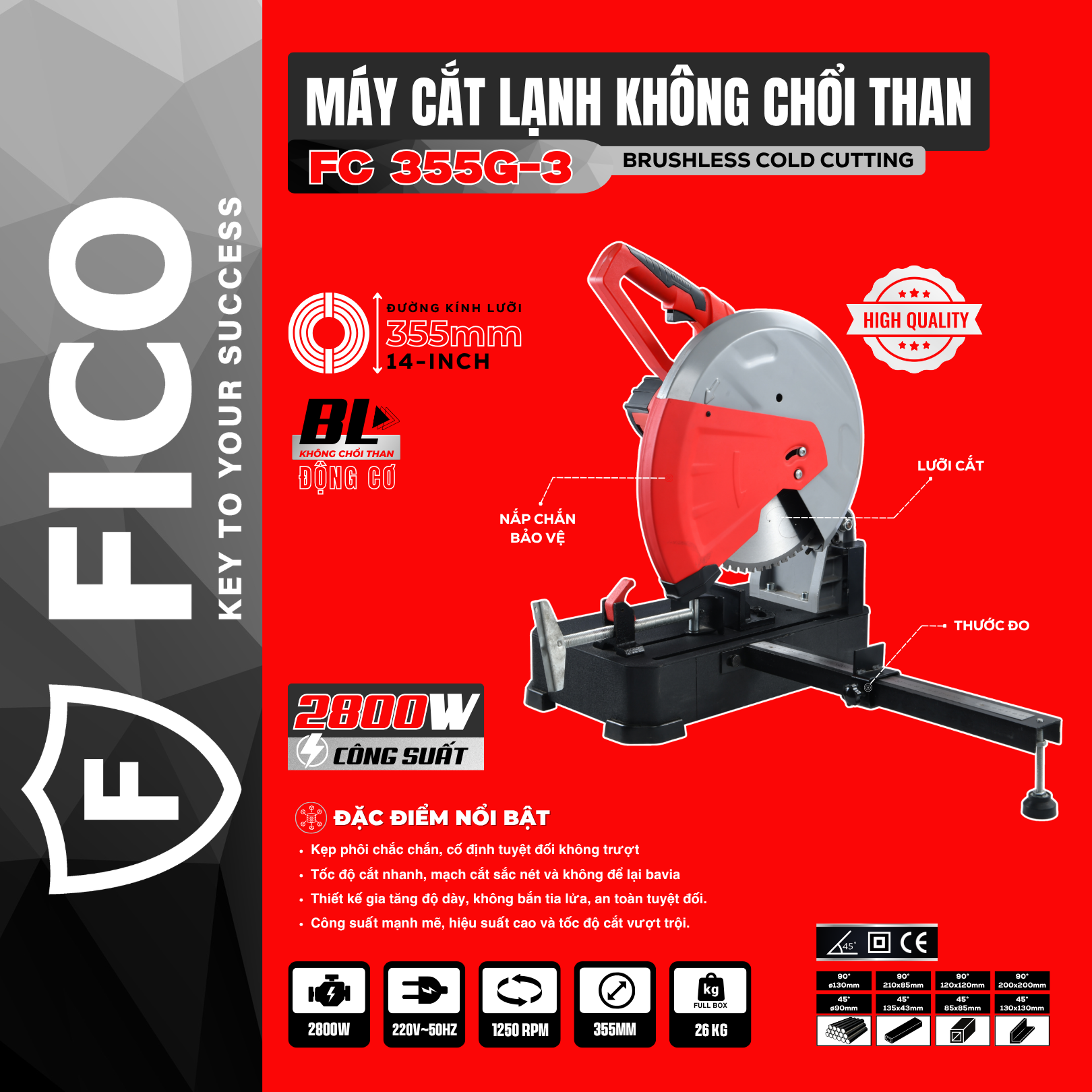 MÁY CẮT LẠNH KHÔNG CHỔI THAN FICO FC 355G-3