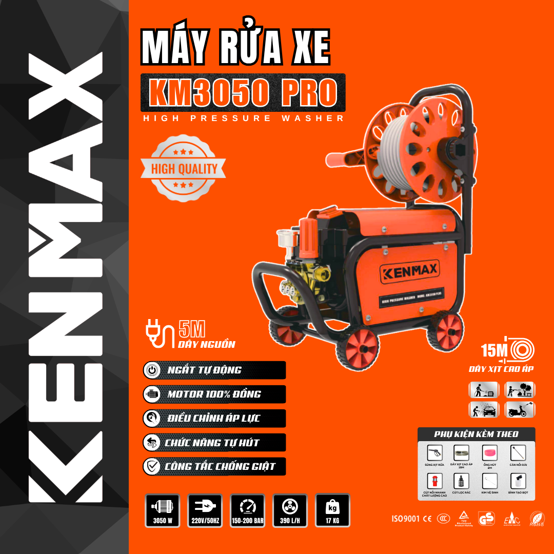 MÁY RỬA XE CAO ÁP KENMAX KM3050 PRO