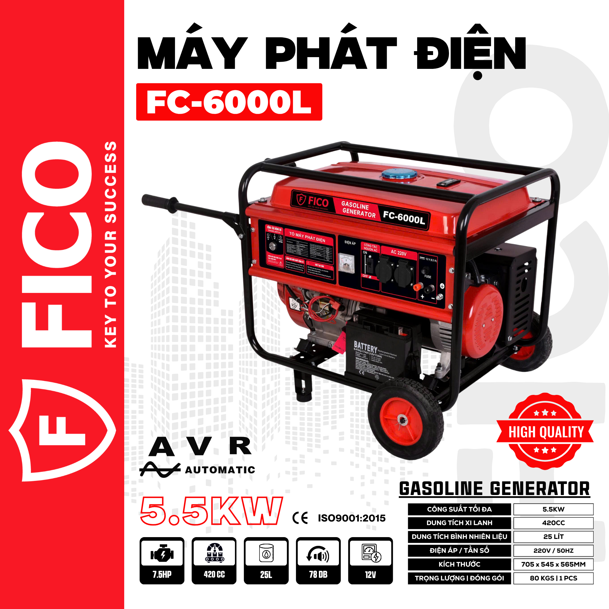 MÁY PHÁT ĐIỆN FICO 5.5KW FC-6000L