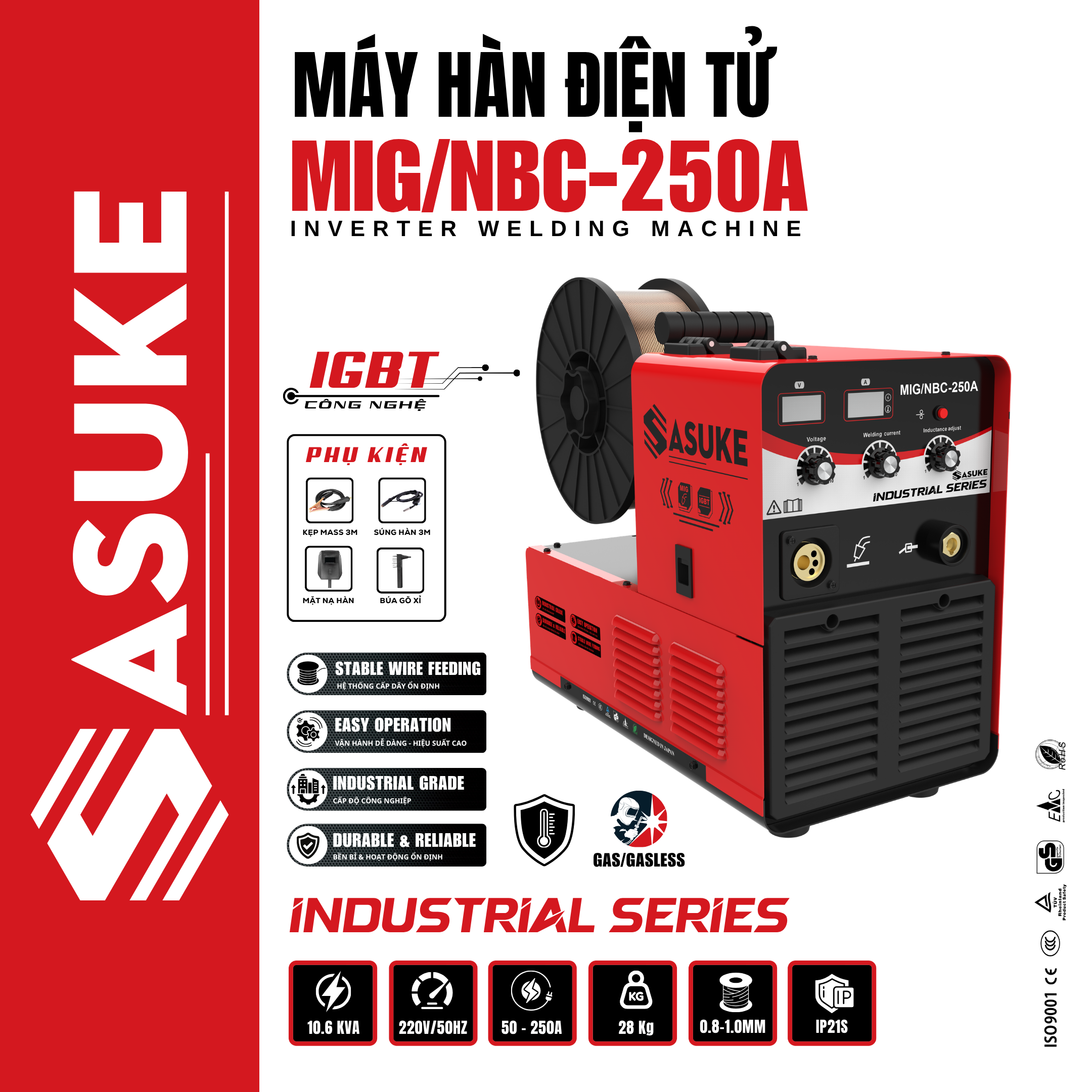 MÁY HÀN ĐIỆN TỬ SASUKE MIG/NBC-250A (INDUSTRIAL SERIES)