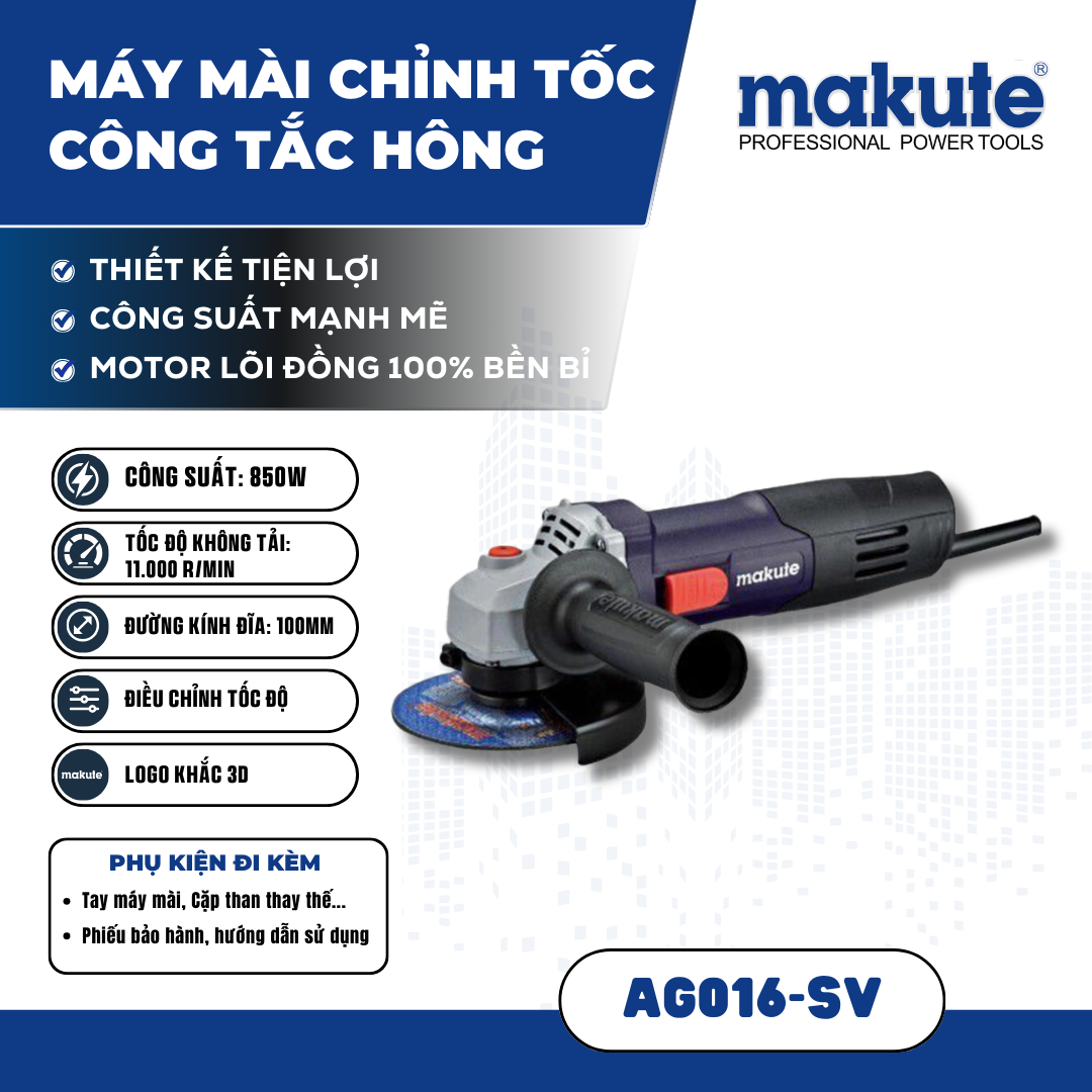 Máy mài (công tắc hông) AG016-SV (chỉnh tốc)