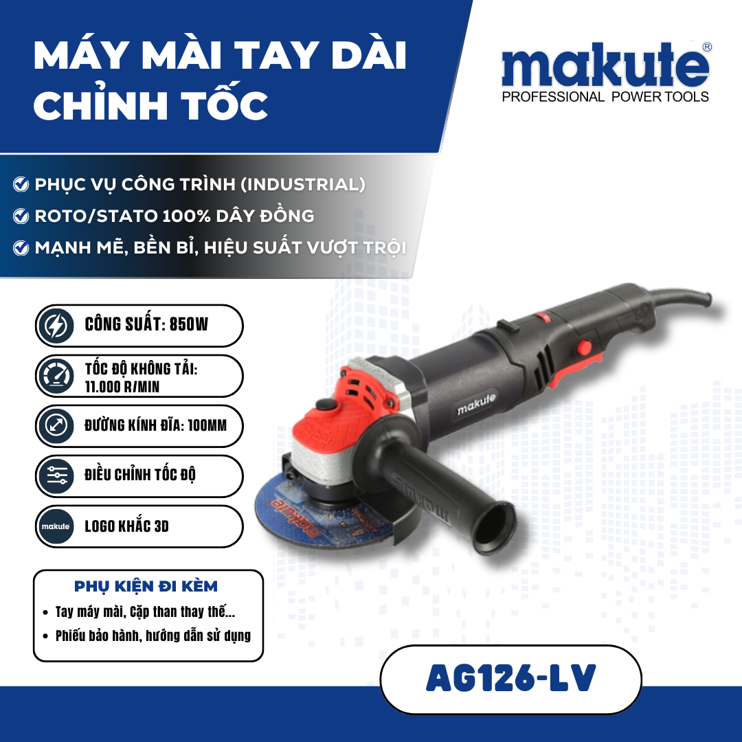 Máy mài tay dài (chỉnh tốc) AG126-LV
