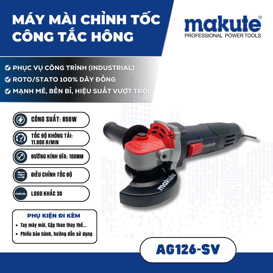 Máy mài (công tắc hông) AG126-SV (chỉnh tốc)