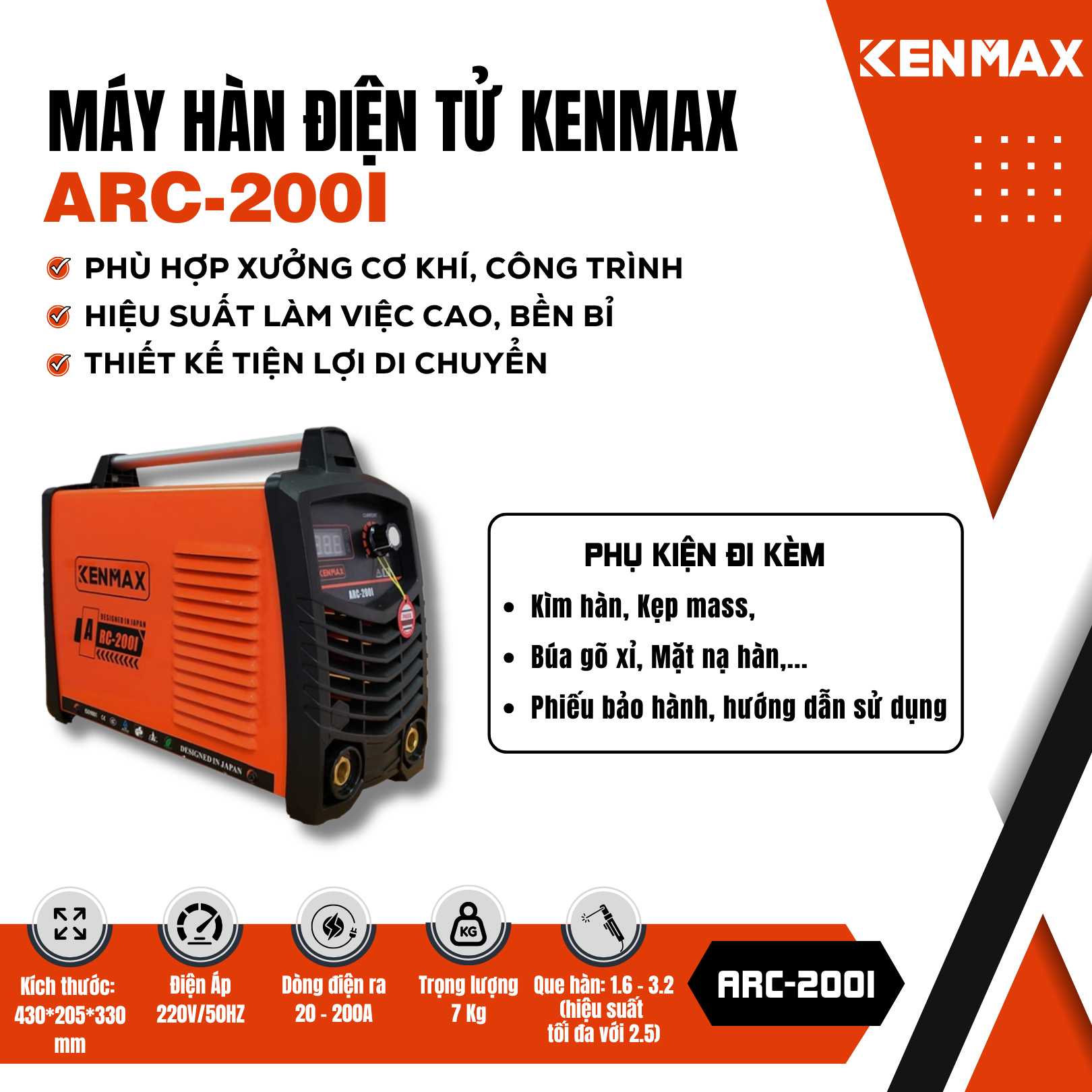 Máy hàn điện tử KENMAX | ARC-200I | TNT VIỆT NAM