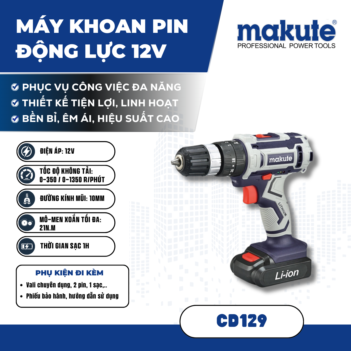 Máy khoan pin động  lực CD129