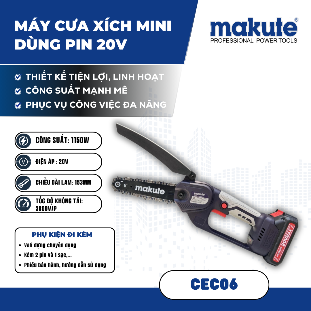 Máy cưa xích dùng pin mini CEC06