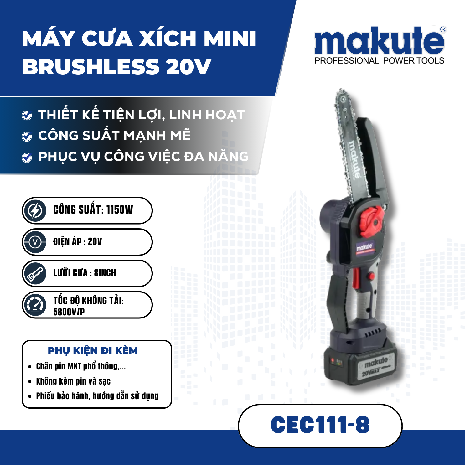 Máy cưa xích mini brushless 20V CEC111-8