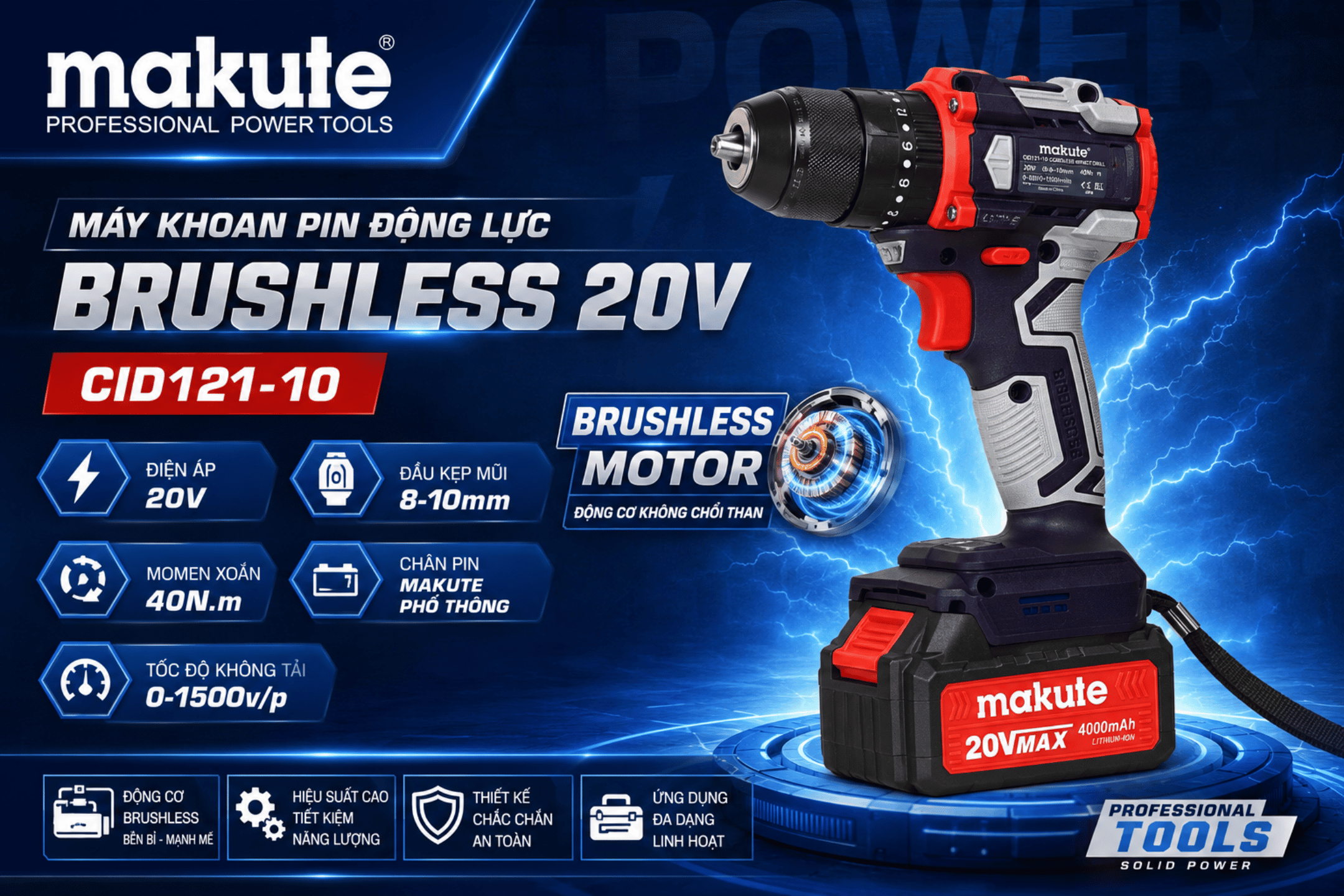 Máy khoan pin động lực brushless 20V CID121-10