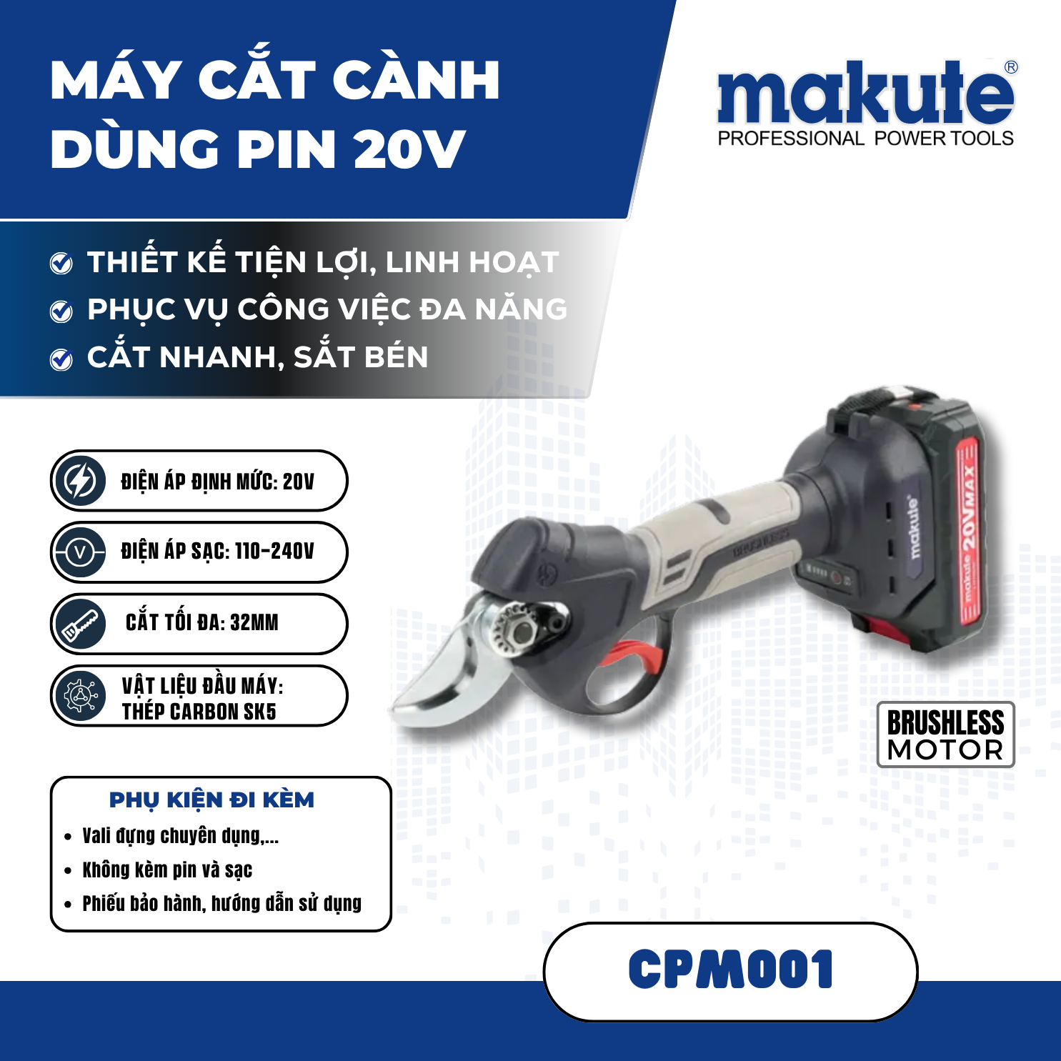 Máy cắt cành pin CPM001