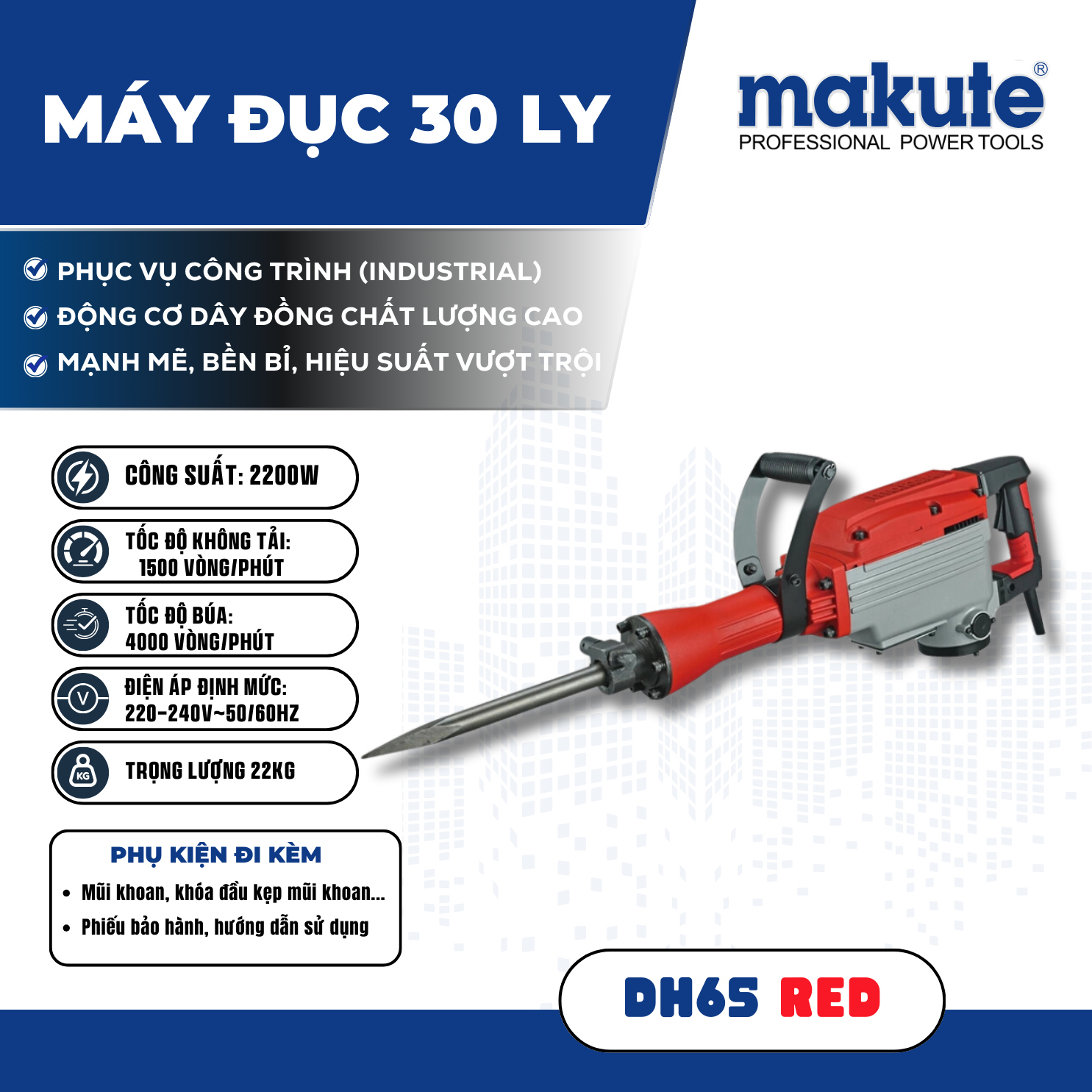 Máy đục (30ly) DH65 RED