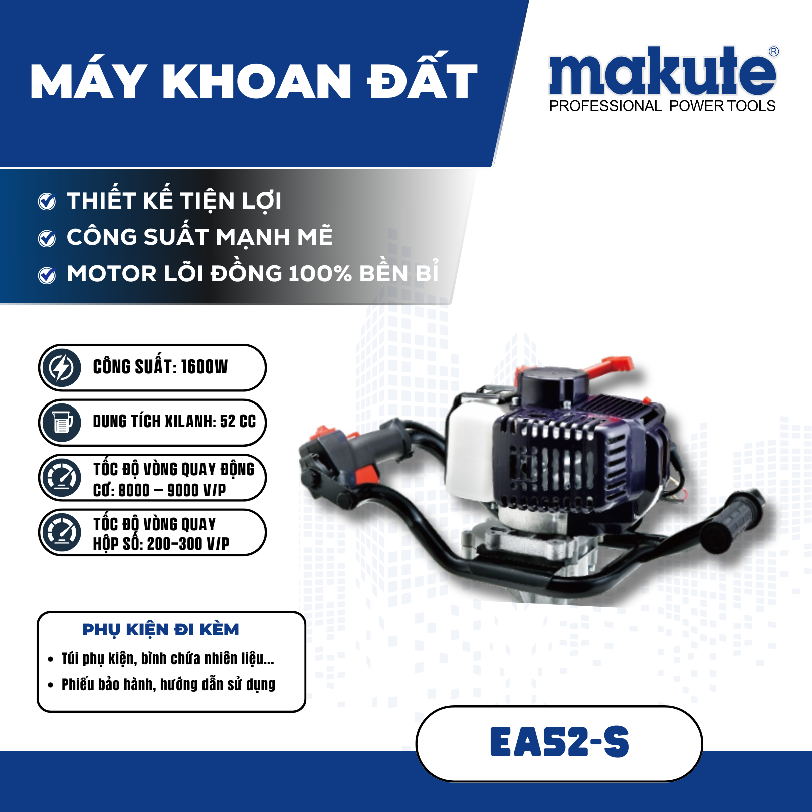 Máy Khoan đất EA52S + MŨI  ĐÔI 200MM