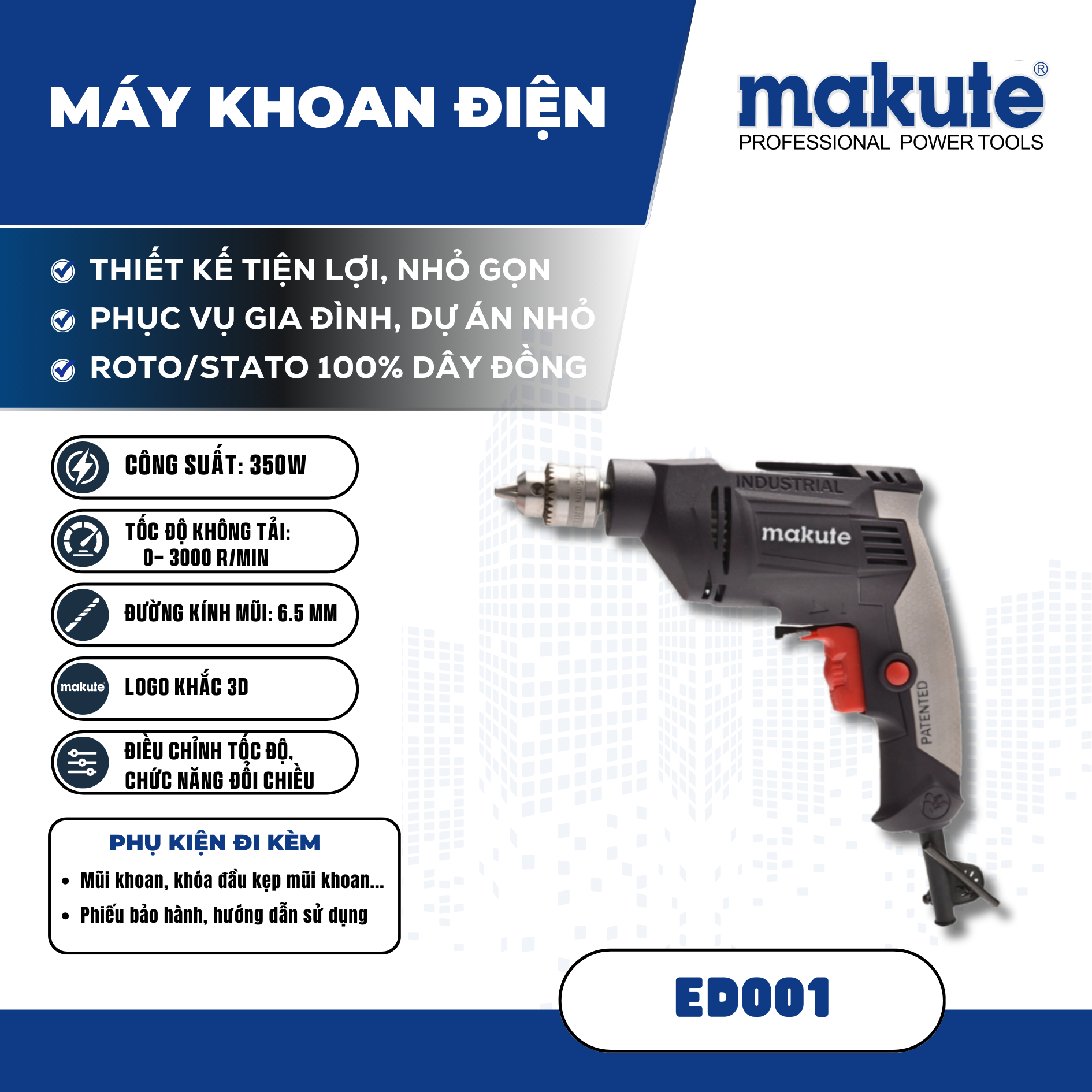 Máy khoan điện ED001 RED