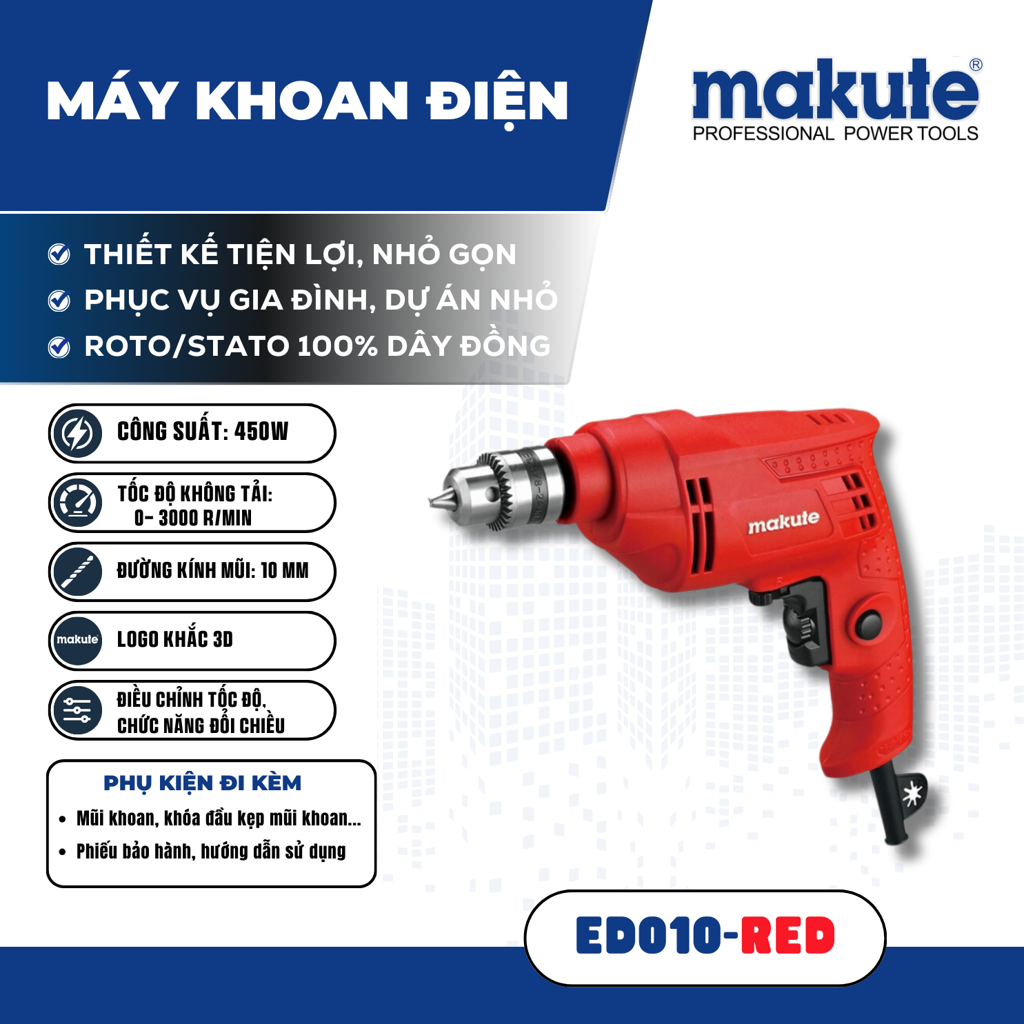 Máy khoan điện ED010 RED