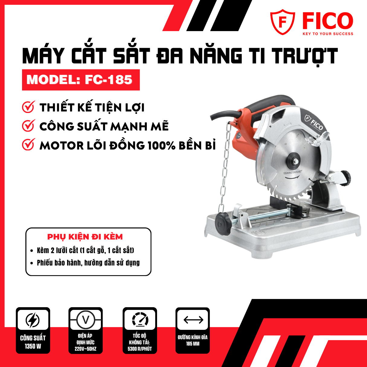 Máy cắt sắt đa năng ti trượt 185mm, FC-185