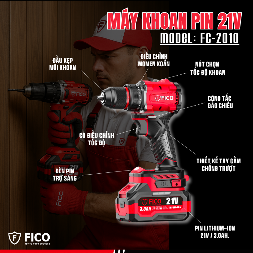 MÁY KHOAN PIN 21V FICO | FC-2010