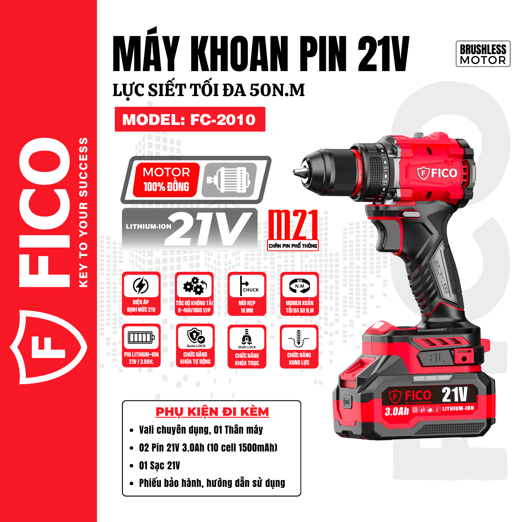 MÁY KHOAN PIN 21V FICO | FC-2010