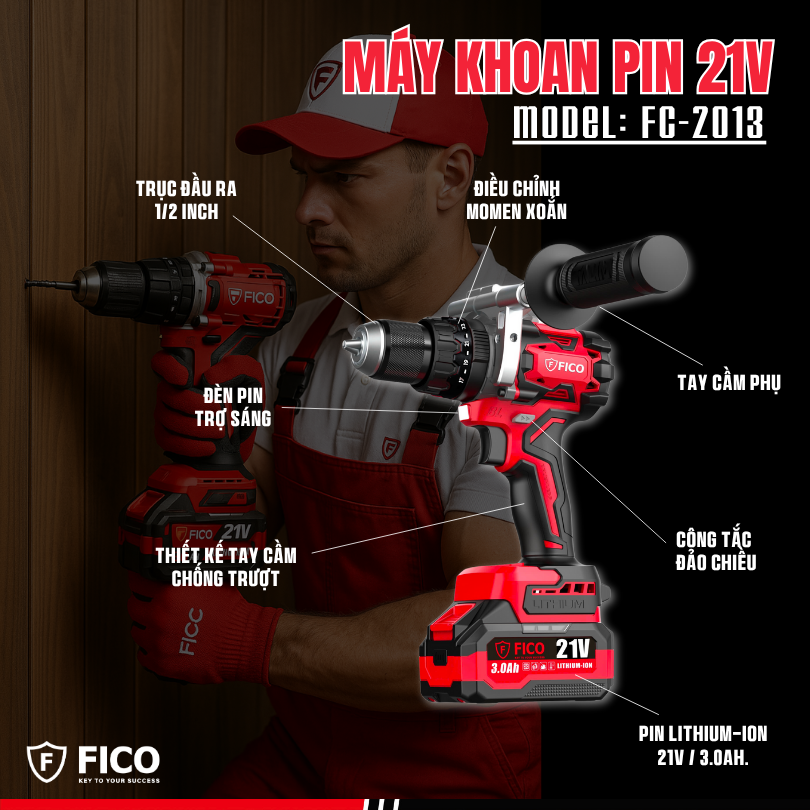 MÁY KHOAN PIN 21V FICO | FC-2013